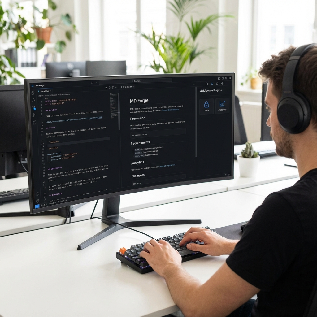 A developer using a markdown editor with middleware plugins for enhanced functionality.
